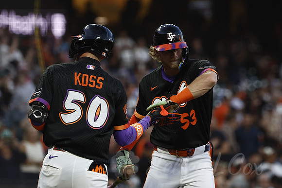 San Francisco Giants shortstop Christian Koss (50), San Francisco Giants center fielder Jonah Cox (53)