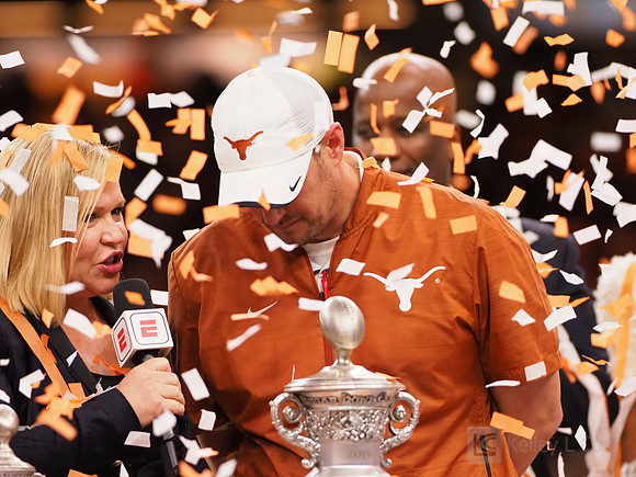Holly Rowe, Texas Longhorns head coach Tom Herman