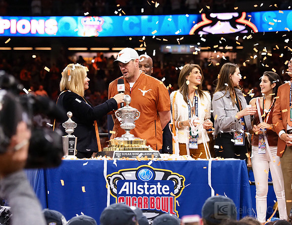 Holly Rowe, Texas Longhorns head coach Tom Herman