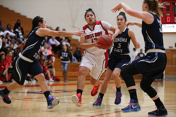Cal State East Bay Pioneers guard Stephanie Lopez (12)